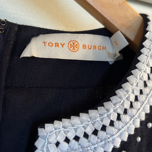 Tory Burch Odelia Embroidered Tunic Dress Cover Up Navy Caftan Resort size 2 - Picture 3 of 5